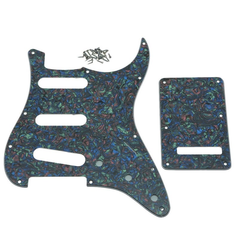 KAISH 11 Hole ST/Strat Style SSS Pickguard with ST Back Plate Tremolo Trem Cover for USA/Mexico Stratocaster/Strat Abalone Pearl - Image 1